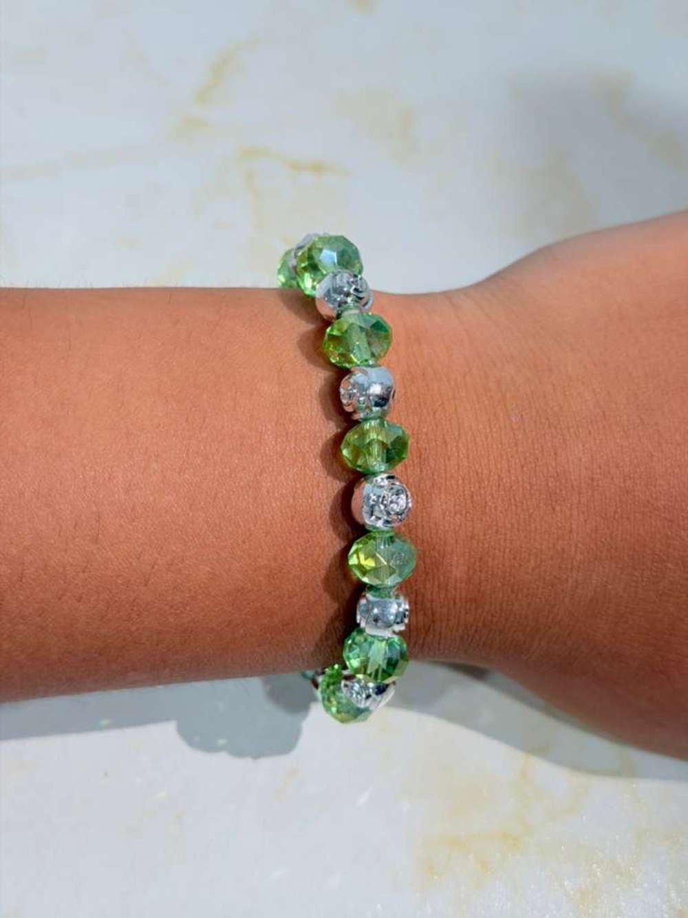 Green Crystal Beaded Bracelet - stackable